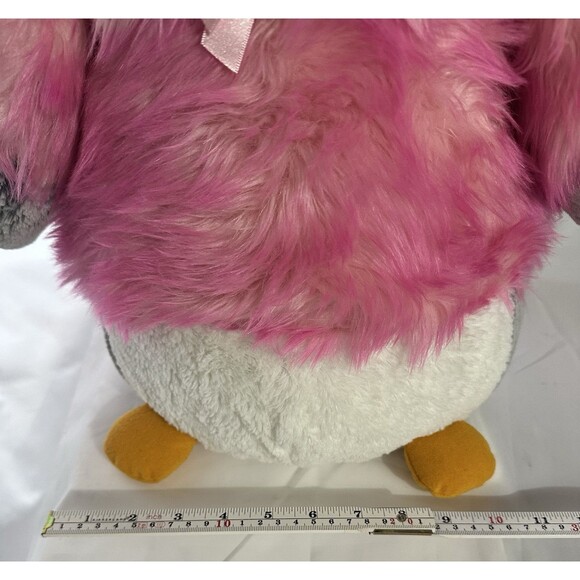 Aurora Gray Penguin Pink White Fluffy Coat Sweater Ribbon Bow Stuffed Plush 18” - Picture 3 of 8